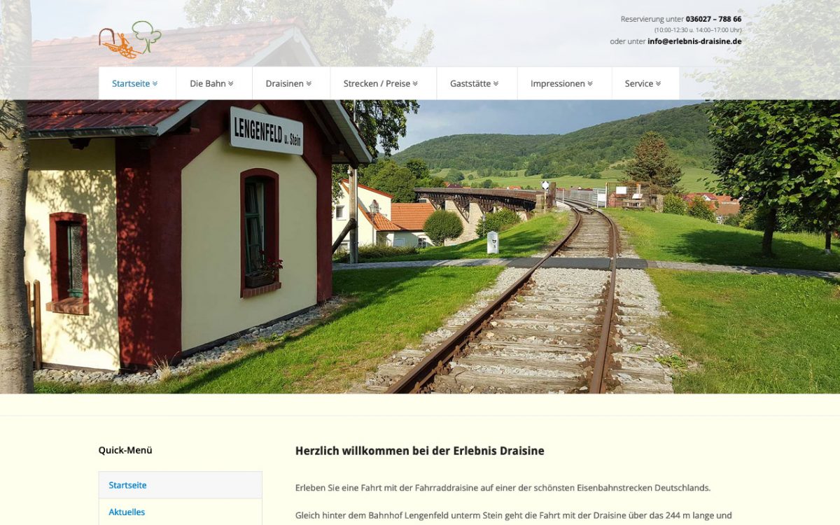 Website Erlebnis-Draisine Kanonenbahn Legenfeld