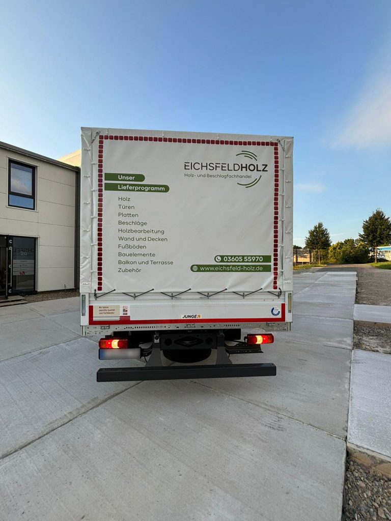 eichsfeldholz lkw beschriftung plane schablonendruck hinten
